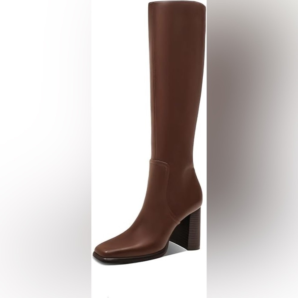 Faux Leather Brown Knee-High Women's Boots